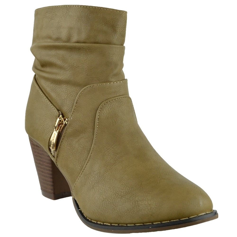 Women Ankle Block Heels Boots Khaki SOBEYO MEL-10